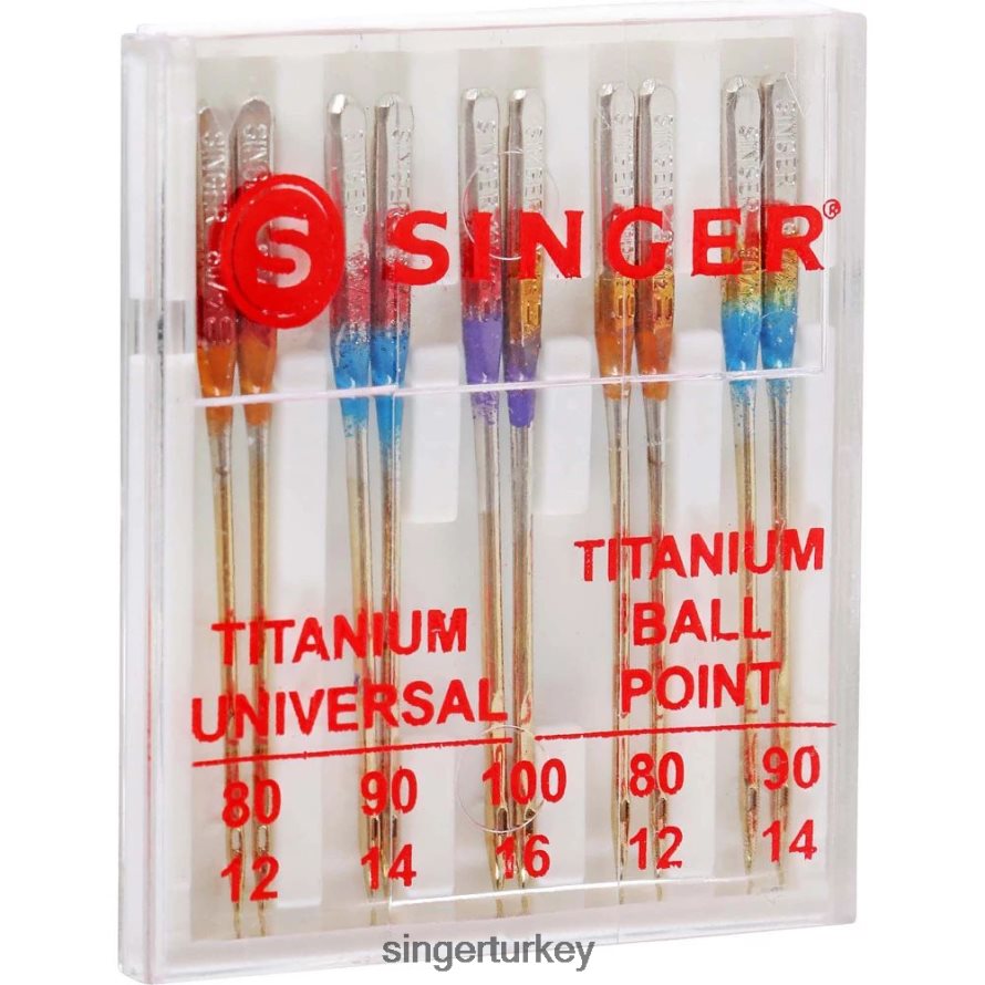 Aksesuarlar SINGER titanyum üniversal ve yuvarlak uçlu iğneler, çeşitli boyutlarda JV020L87